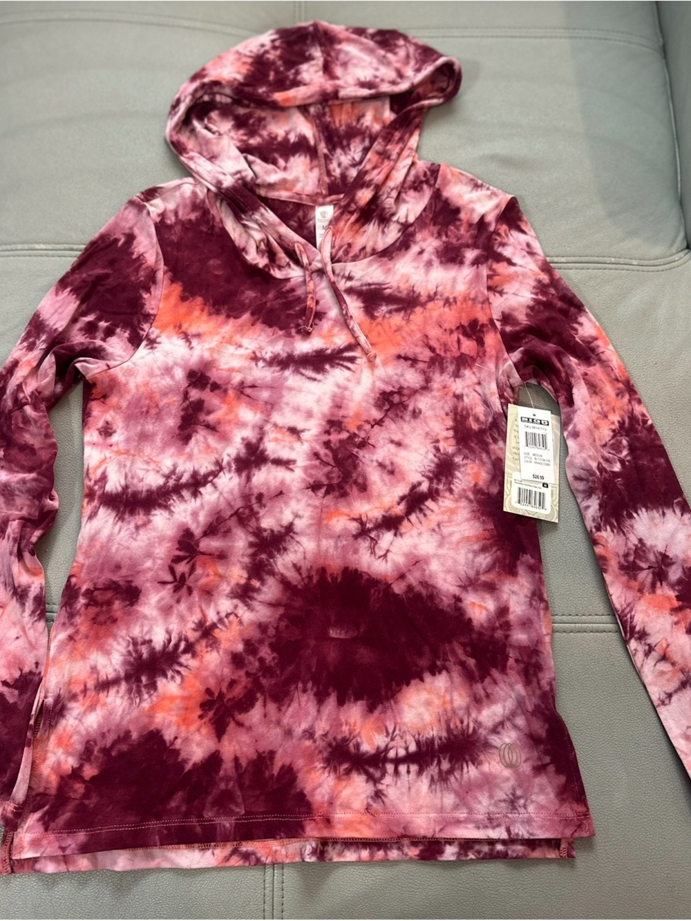 Balance Collection Pink & Burgundy Tie-Dye Hooded Long Sleeve Top